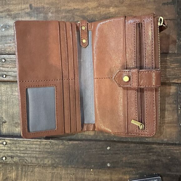 Vintage Fossil 1954 Brown Leather Wallet Wristlet Organizer Clutch - Picture 4 of 12